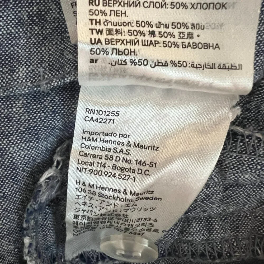 H&M Women’s Linen Blend Pants Blue Size 6 High Rise Wide Leg L.O.G.G‎ (READ)